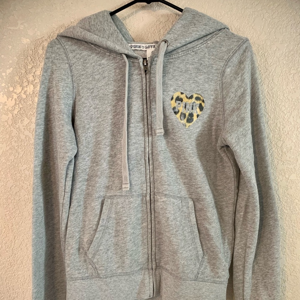 Medium PINK Victoria’s Secret Gray Zip Up Hoodie